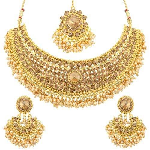 Polki Bridal Jewellery Set - Kundan - (4 in 1) Necklace, Earrings , Bindiya & Jhomar
