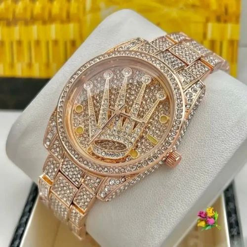 Luxury Iced Out Rolex-Inspired Gold Wrist Watch - Image 7