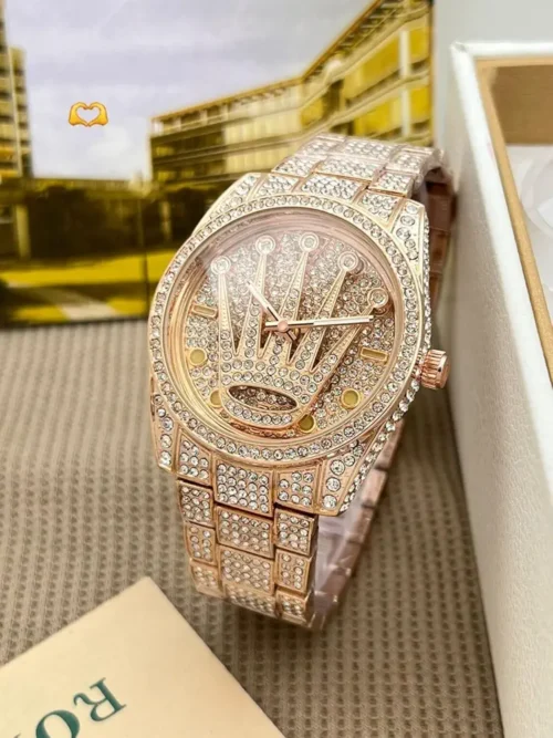Luxury Iced Out Rolex-Inspired Gold Wrist Watch - Image 8