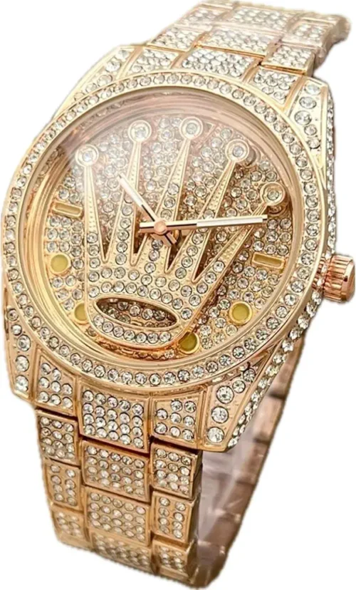 Luxury Iced Out Rolex-Inspired Gold Wrist Watch - Image 6