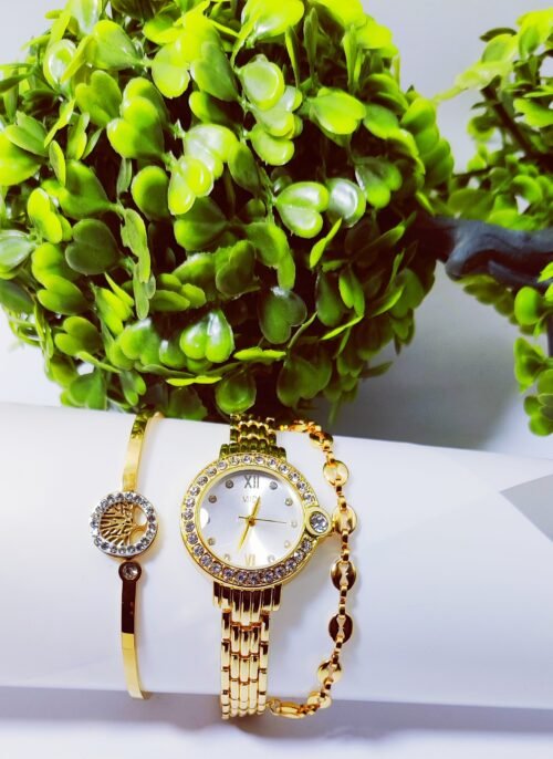 Golden Glow Watch & Bracelet Set for Women - Image 2
