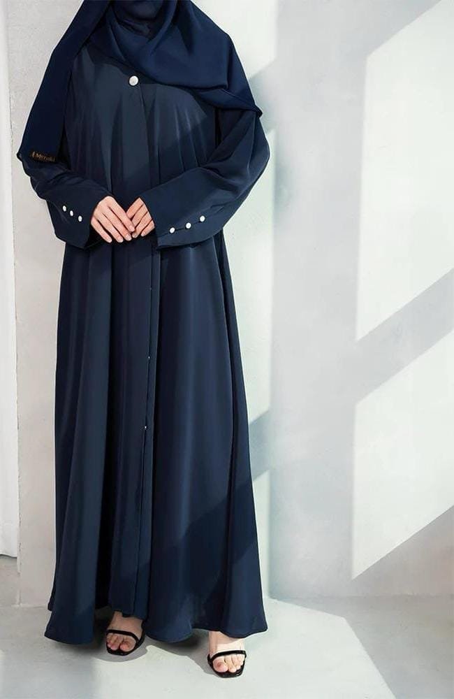 Elegant Navy Blue Front-Open Abaya with Hijab