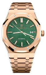 Audemars Piguet Royal Oak in Rose Gold with Green Dial.