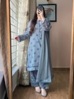 Elegant 3-Piece Lawn Printed Suit for Women - Pale Blue Ethnic Wear with Dupatta & Shalwar