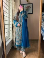 3 Piece Lawn Printed Dress | Zinc Blue Ethnic Wear Suit | Cultural Fusion Ready-to-Wear